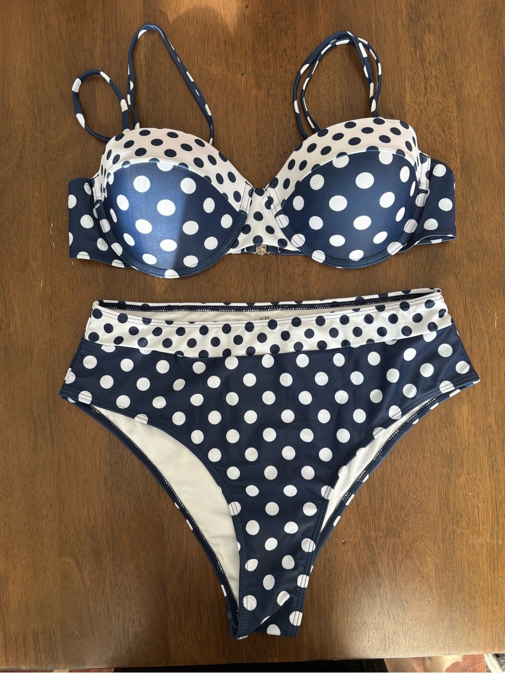 Navy Polka Dot High-Waist Bikini Set - Women Swim Bikini